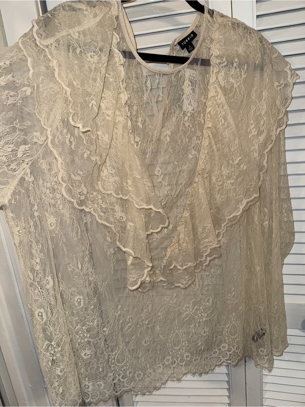 torrid Cream Lace Ruffle Blouse